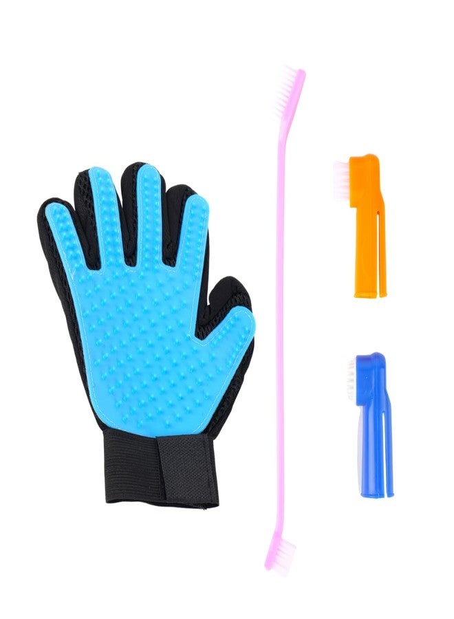 REGIIS Pet Grooming Set with Deshedding Glove, Double-Sided Toothbrushes, Professional Dog and Cat Hair Removal Kit, Blue and Black(2 PACK) - Image 1